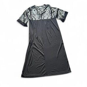 Vintage 80s House Dress Women's Plus Size 2X Black Silver Sheer American Beauty